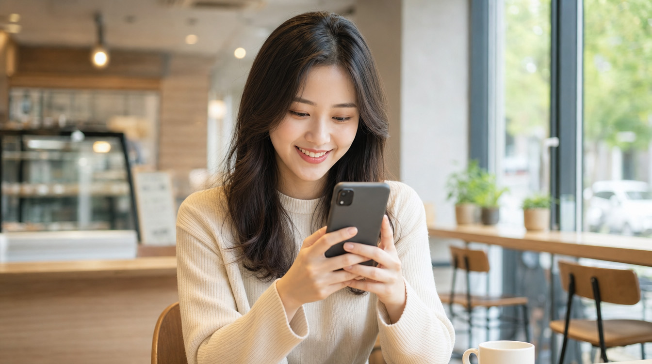 中国で利用されている主なSNSをスマートフォンで見る女性