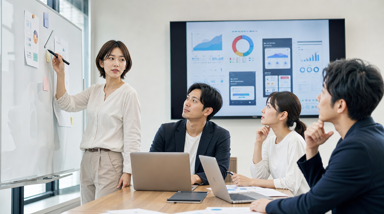 中国SNS規制を踏まえたマーケティング戦略を会議室で話し合うビジネスチーム