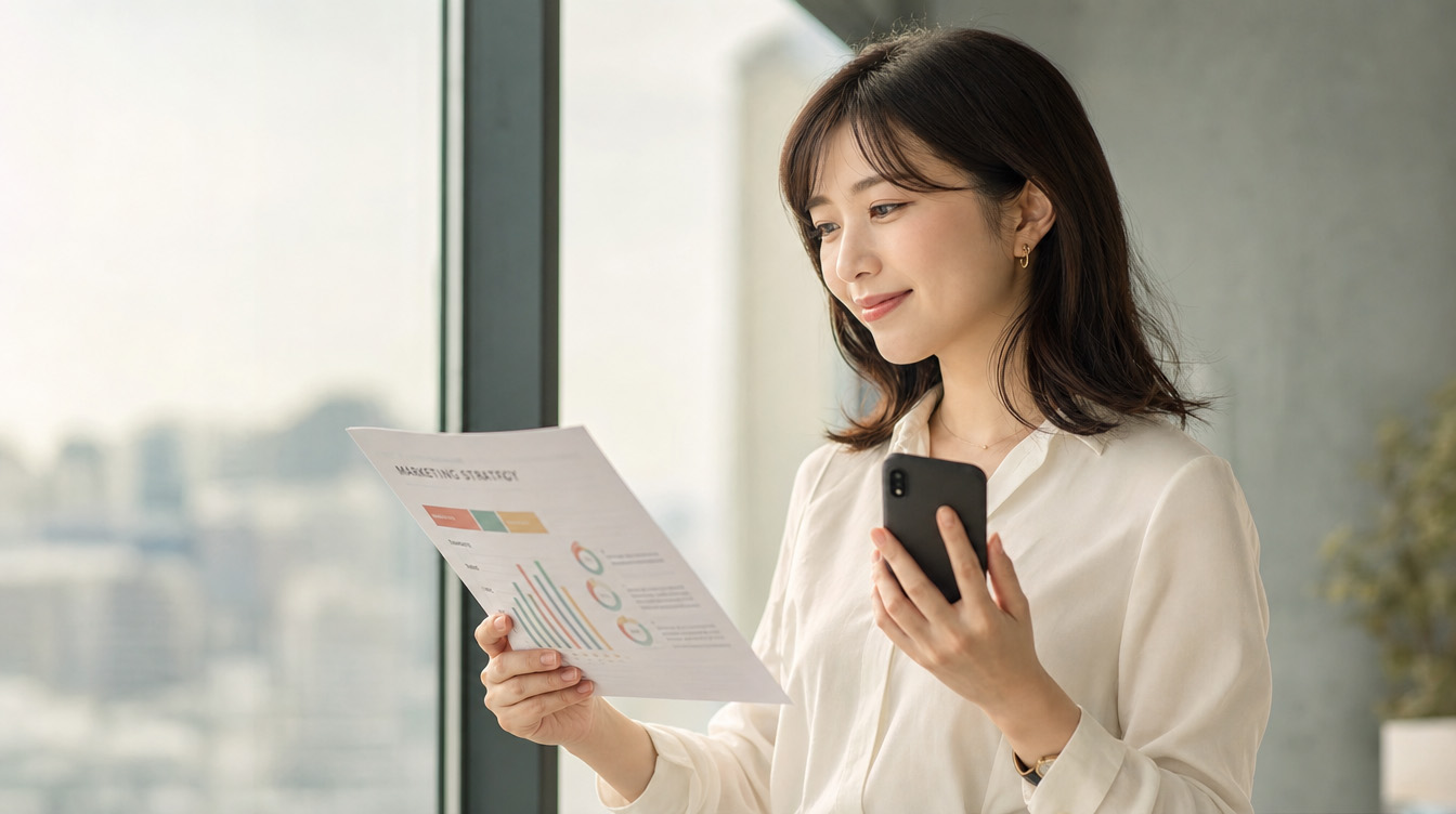 中国向けの主要SNSプラットフォームをスマートフォンで比較検討するインバウンド集客担当者