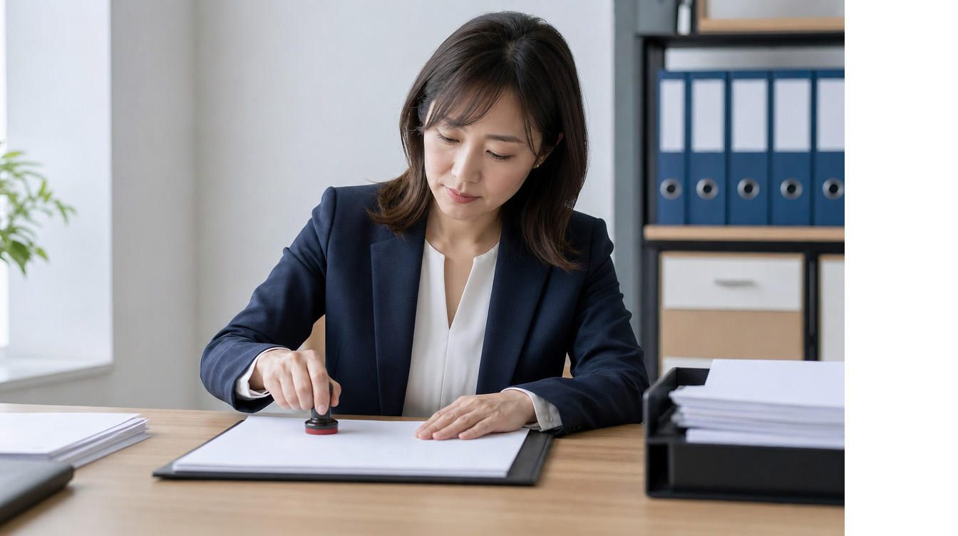 小紅書の企業アカウント登録に必要な書類を確認するオフィスのデスク