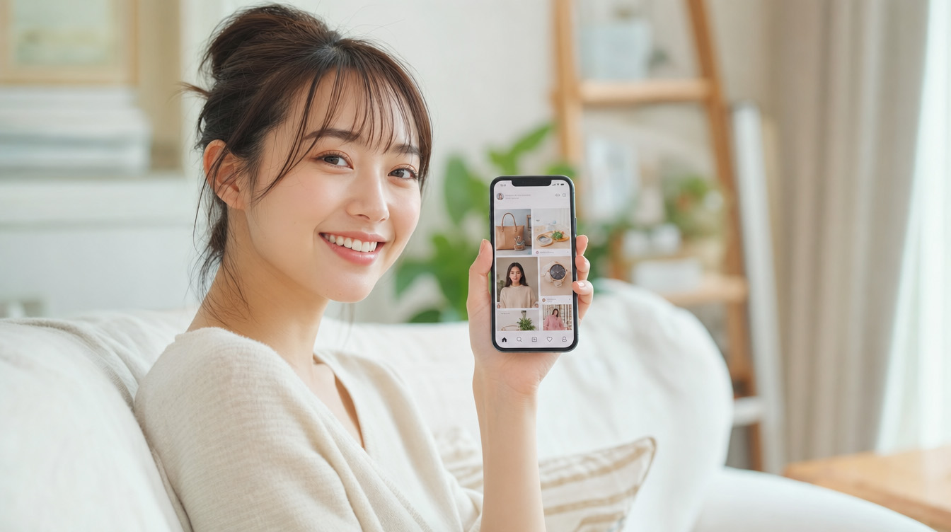 小紅書のECショップ機能でアプリから商品を購入する女性
