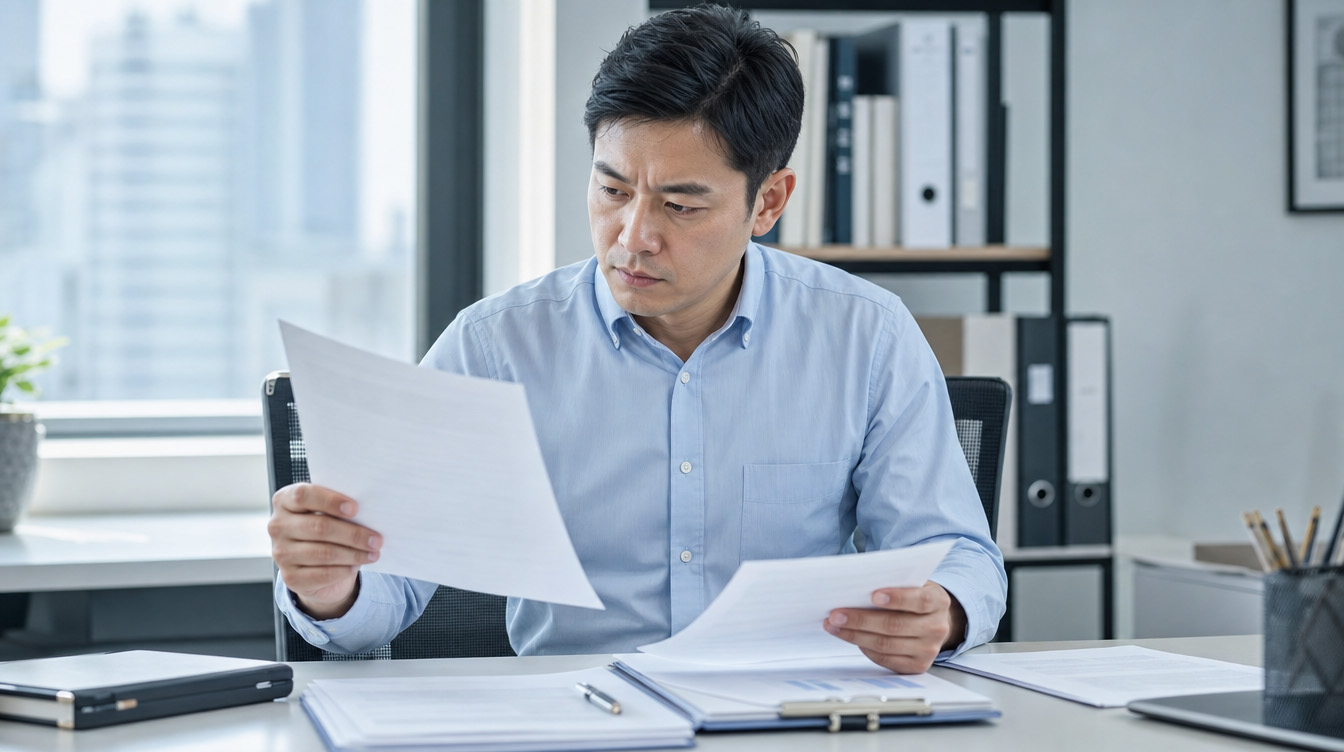 小紅書のEC開設に必要な条件を書類で確認する男性