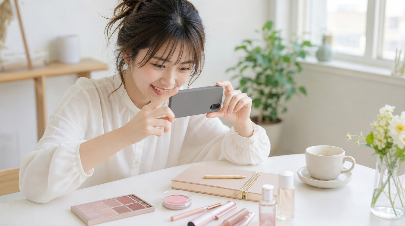 小紅書の投稿を伸ばすコツを意識してコンテンツを撮影する女性